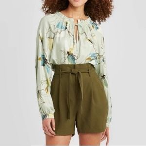 A NEW DAY Long Ruffle Sleeve Tie Neck Blouse